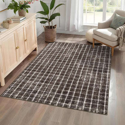 ROYHOME 6x9 Area Rug for Living Room Washable Khaki Brown Checkered Rugs