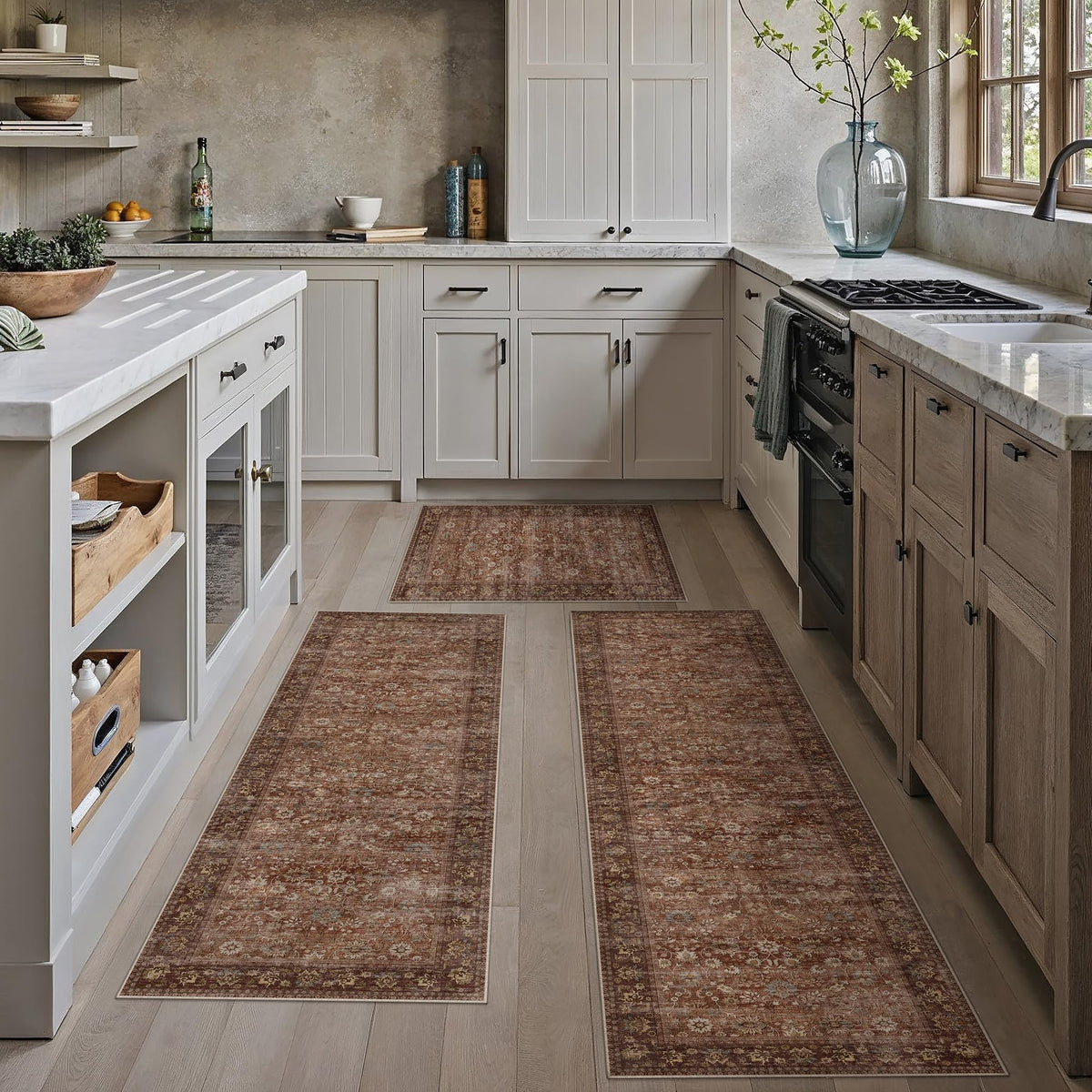 HUGEAR 3-Piece Grey Neutral Kitchen Rug Set