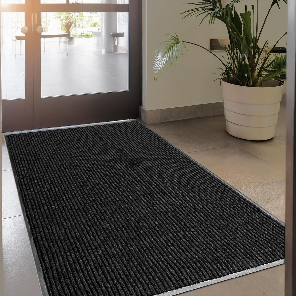 MaxMat® Heavy Duty Entry Floor Mat - Large Commercial, Indoor/Outdoor, Waterproof, Easy to Clean, Low-Profile Door Mat (4 x 6 Feet, Brown, MXM-RIB0046BR)