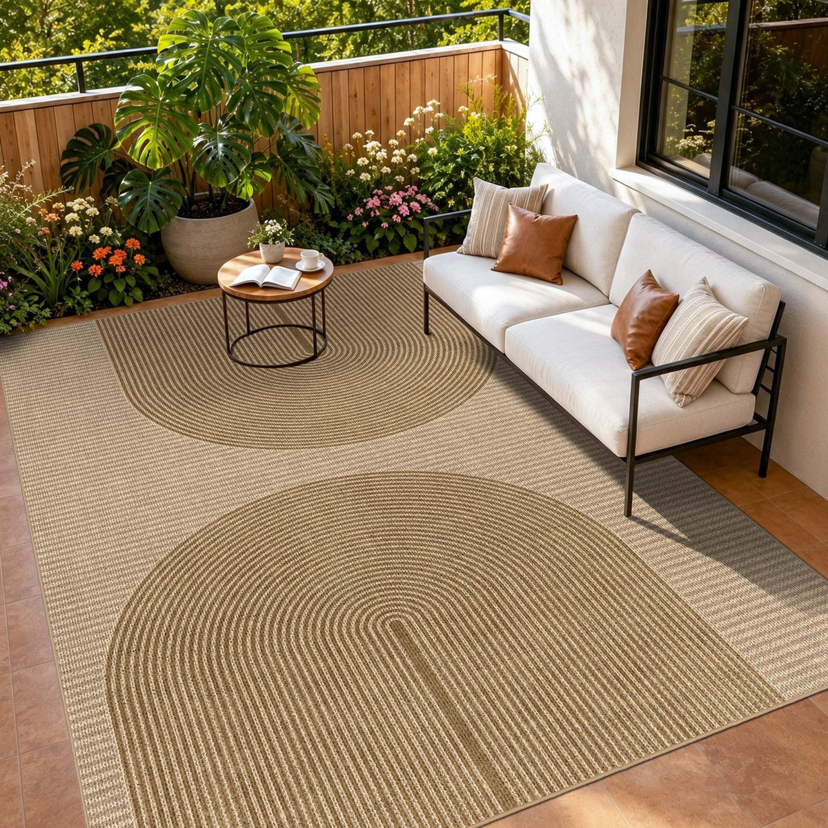 Easy Jute Rug for Pet Homes: 4x6 Outdoor Rug - Geometric Arch Pattern