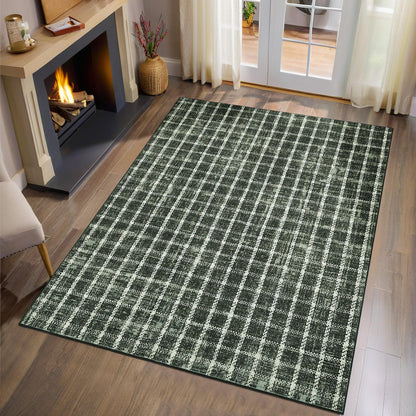 ROYHOME 6x9 Area Rug for Living Room Washable Khaki Brown Checkered Rugs