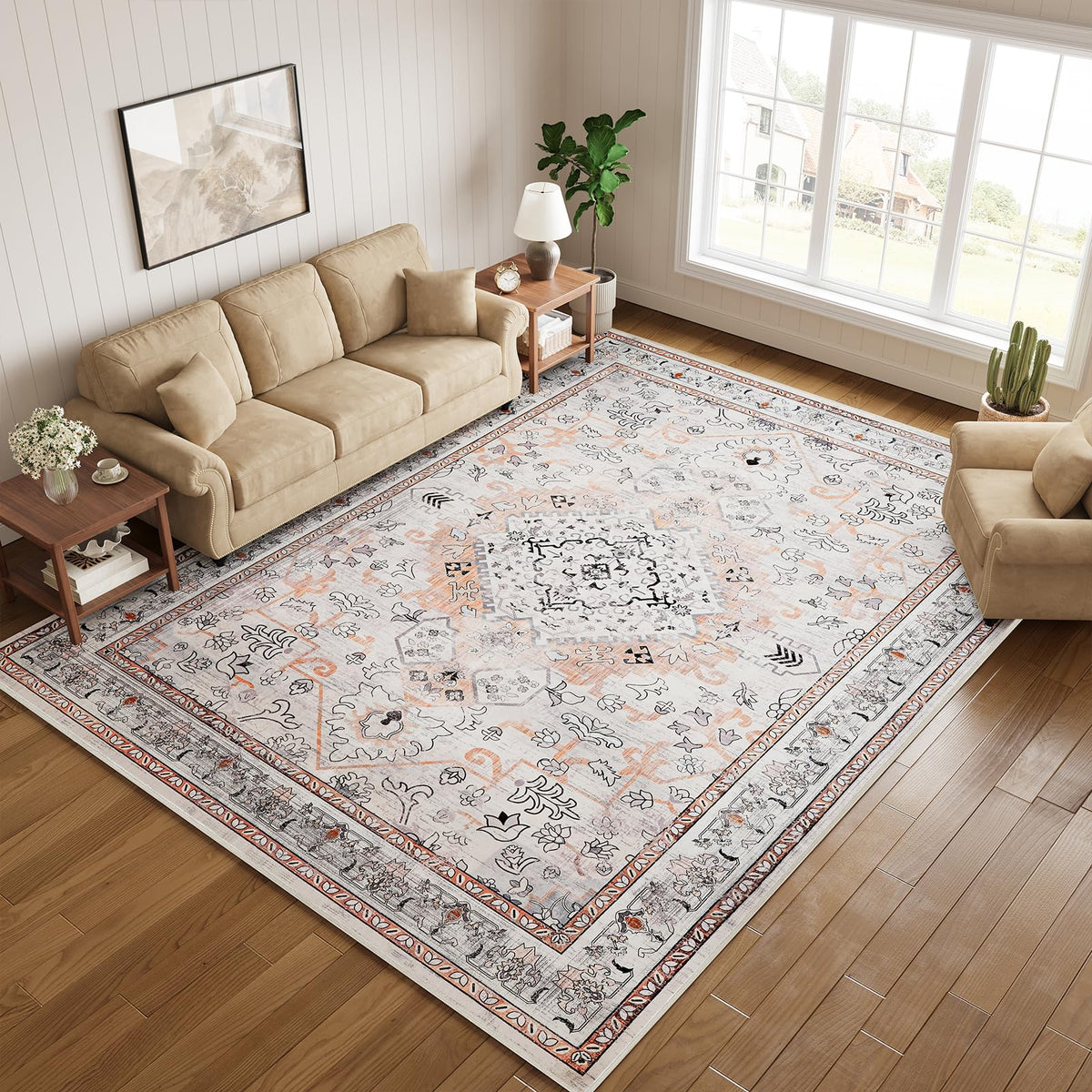 HOOBRO 2 x 3 Area Rugs Washable, Small Rugs for Entryway Kitchen Bathroom Mat Indoor Low Pile Soft Rug, Non-Slip Backing Stain Resistant Carpets, Pet Friendly Machine Washable, Vintage Beige EF01AR01
