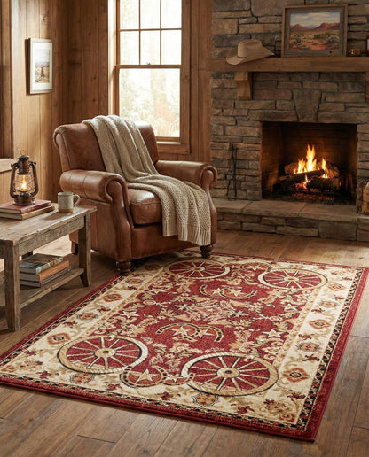 Rugs.com - Pioneer Rug – 5 Ft Square Ivory Easy-Clean Rug – Rustic Decor for Living Rooms, Bedrooms, and Entryways