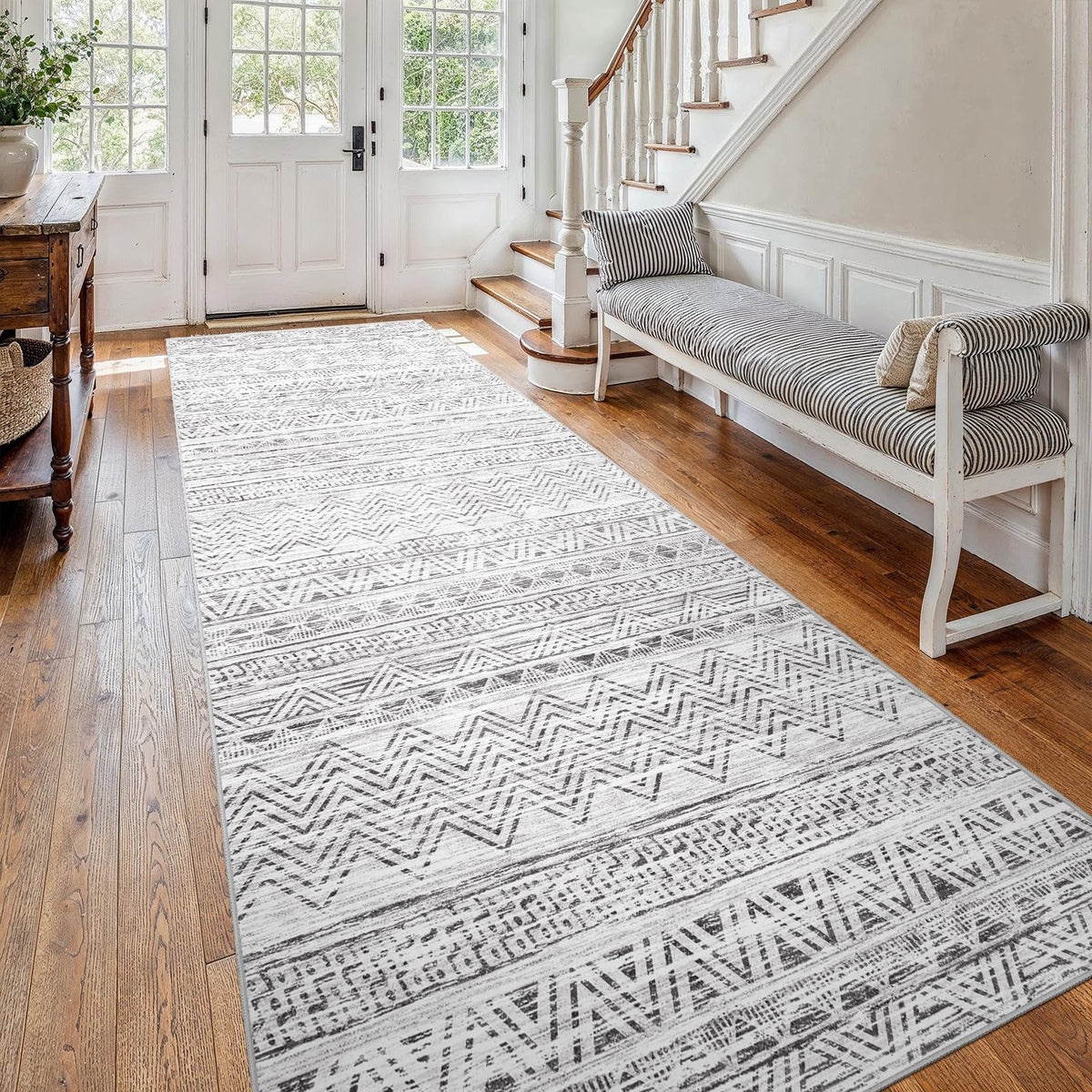 2'6"x8 Runner Rug Washable Moroccan: Non Slip Kitchen Long Floor Mat Gray