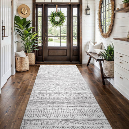 2'6"x8 Runner Rug Washable Moroccan: Non Slip Kitchen Long Floor Mat Gray