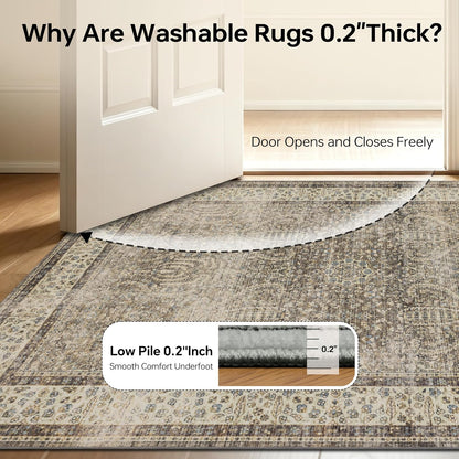 RCTJHOME 9x12 Brown Vintage Oriental Washable Area Rug Non-Slip Soft Carpet