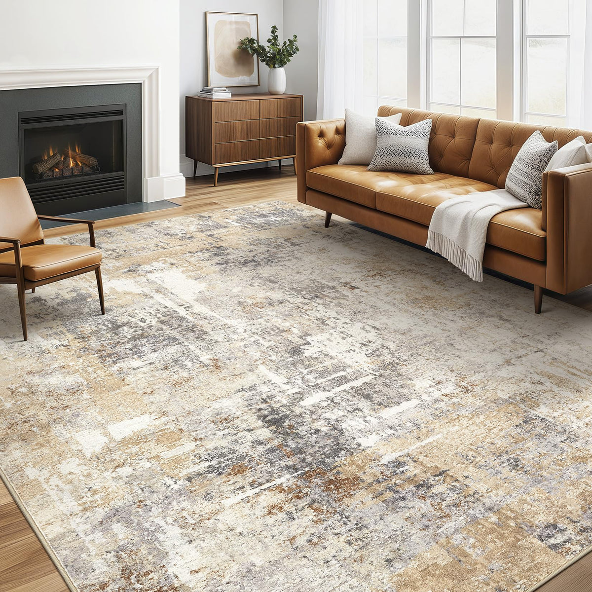 LOONGRUG 10x14 Area Rugs Washable Large Neutral Modern Living Room Rug