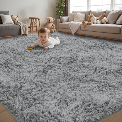 8x10 Area Rug for Living Room,Black Fluffy Shag Non-Slip Bedroom Rugs