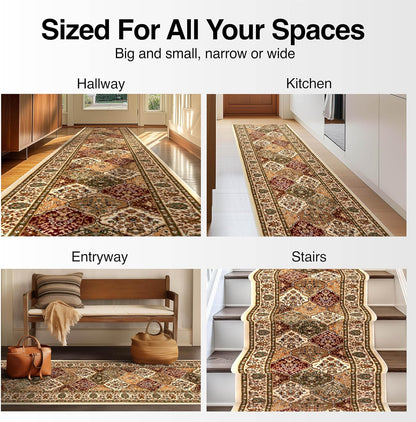 Well Woven Custom Size Hallway Stair Runner - Choose Your Length - Pyla Oriental Red Green 27 Inches Wide x 18 Feet Long Runner (27" x 18') Traditional Carpet