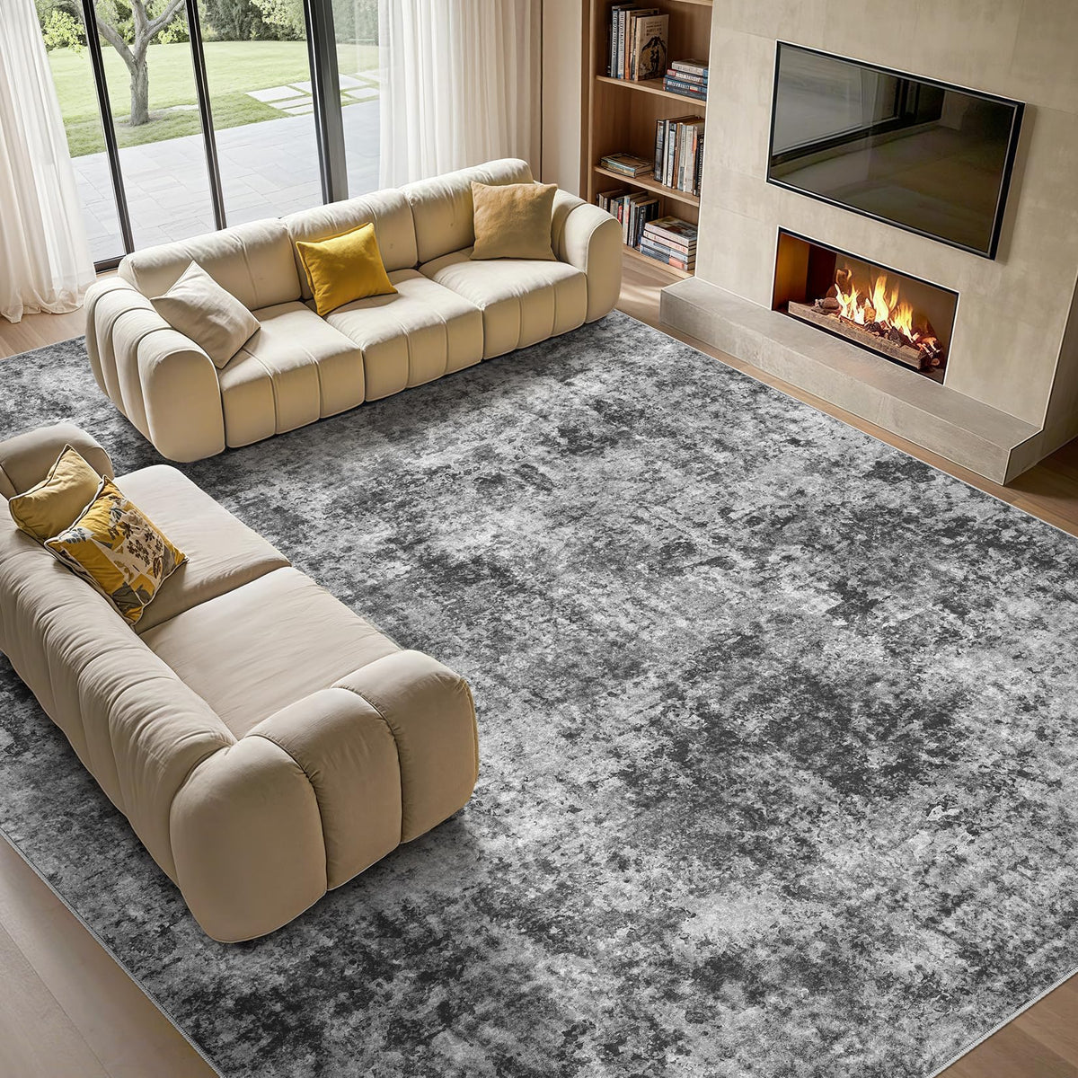 Tortania Washable 8x10 Area Rug for Living Room: Modern Abstract Neutral Large Soft Thin Rugs - Non Slip Indoor Carpet for Bedroom Dining Room Office Nursery Home Floor Decoration - Smoky Gray