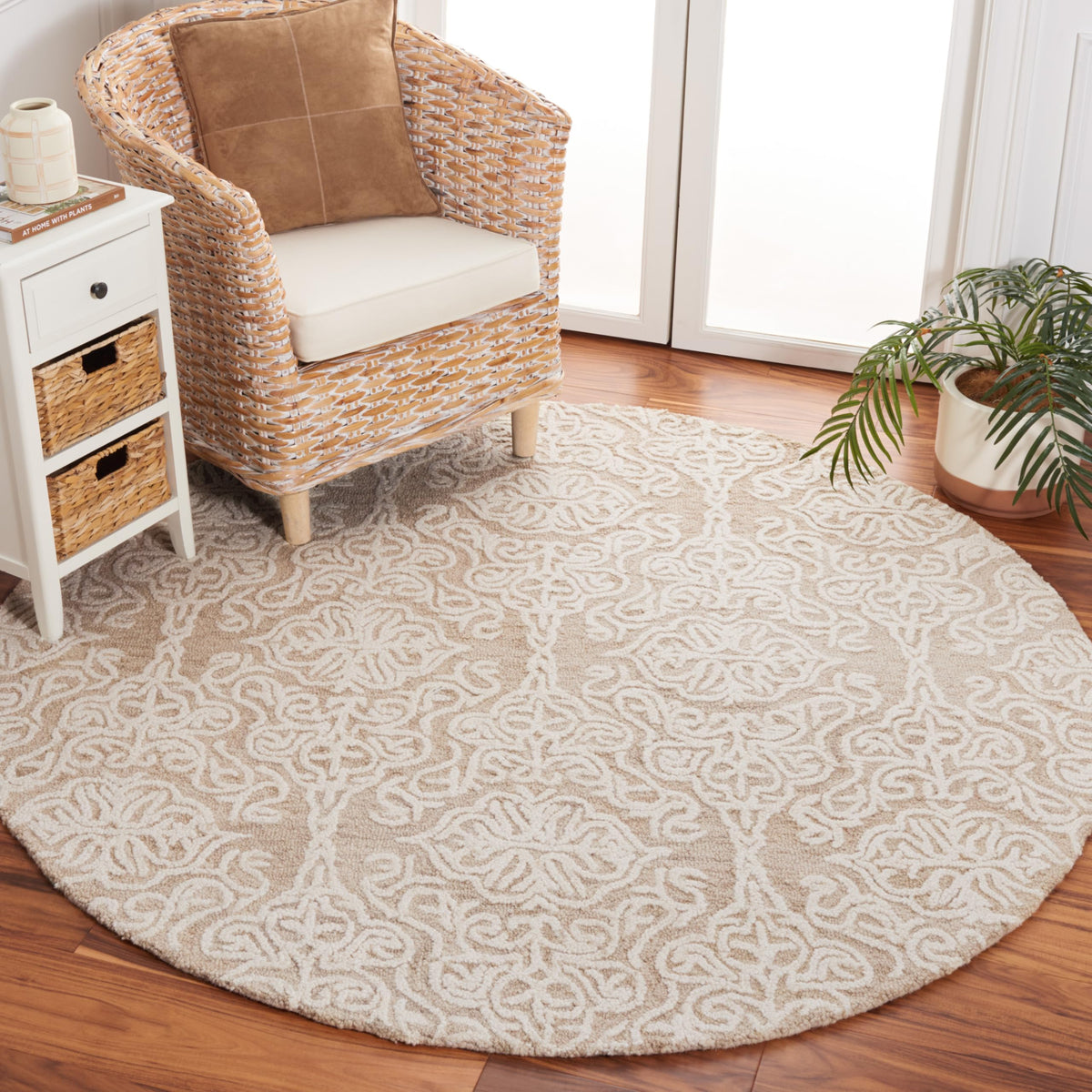 SAFAVIEH Blossom Collection Area Rug - 9' x 12', Beige & Ivory, Handmade Wool, Ideal for High Traffic Areas in Living Room, Bedroom (BLM112B)