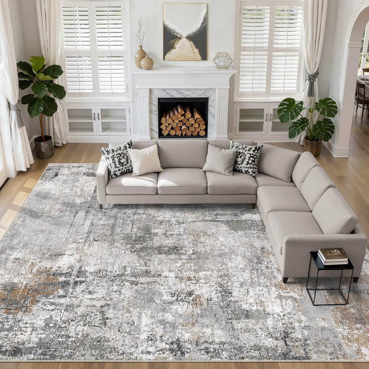 LOONGRUG 10x14 Area Rugs Washable Large Neutral Modern Living Room Rug