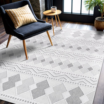 CAMILSON Micro Loop Rug 9x12 Modern Luxury Geometric Arch Large Area Rugs Soft High and Low Pile Stain Resistant Easy-Cleaning Non-Shedding for Living Room Office Indoor Carpet (9 x 12 / White)