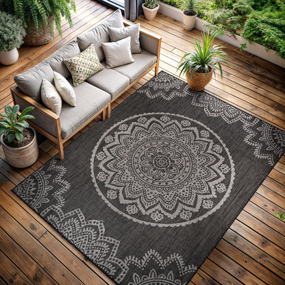 CAMILSON Outdoor Rug 5x7 Modern Area Rugs for Indoor and Outdoor Patios and Porches - Waterproof, Washable, Non-Shedding, Easy-to-Clean Outside Carpet (5 x 7, Medallion - Beige/White)