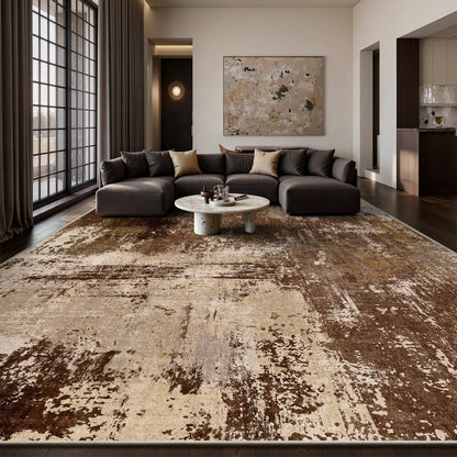 8x10 Rugs for Living Room - Modern Abstract Low Pile Washable Rug, Ultra Soft Non Slip Large Rugs, Floor Carpet for Bedroom Dining Room Office Laundry Nursery Home(Brown)