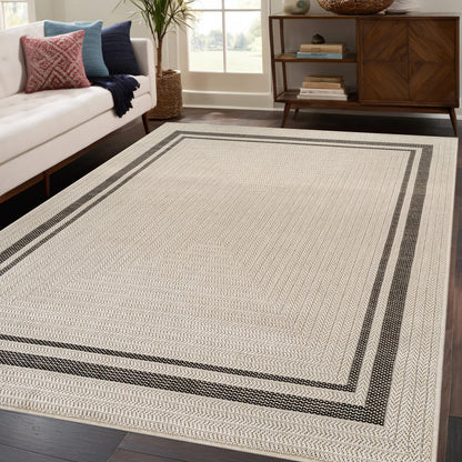Beverly Rug Easy Jute Bordered Rug 10x14 Washable Large Indoor Outdoor Area Rugs for Living Dining Room Patio Office Stain Resistant Non Shedding Casual Indoor Outside Carpet 10 x 14 Off-White