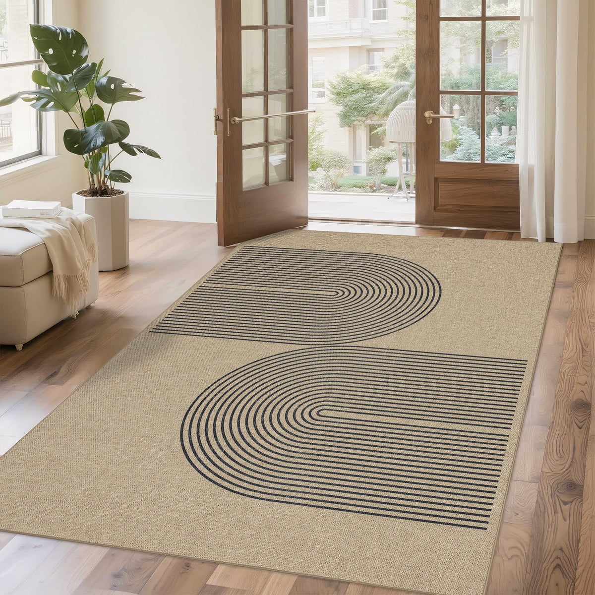 Easy Jute Rug for Pet Homes: 4x6 Outdoor Rug - Geometric Arch Pattern