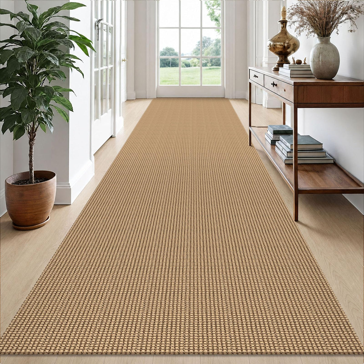 EARTHALL Woven Area Rug 3x5 Ft Washable Rugs for Entryway Braided Non Slip Rubber Backed Throw Rugs Door Mat Indoor Outdoor Entrance Cotton Carpet for Kitchen Foyer Front Door, Orange/Tan/Brown