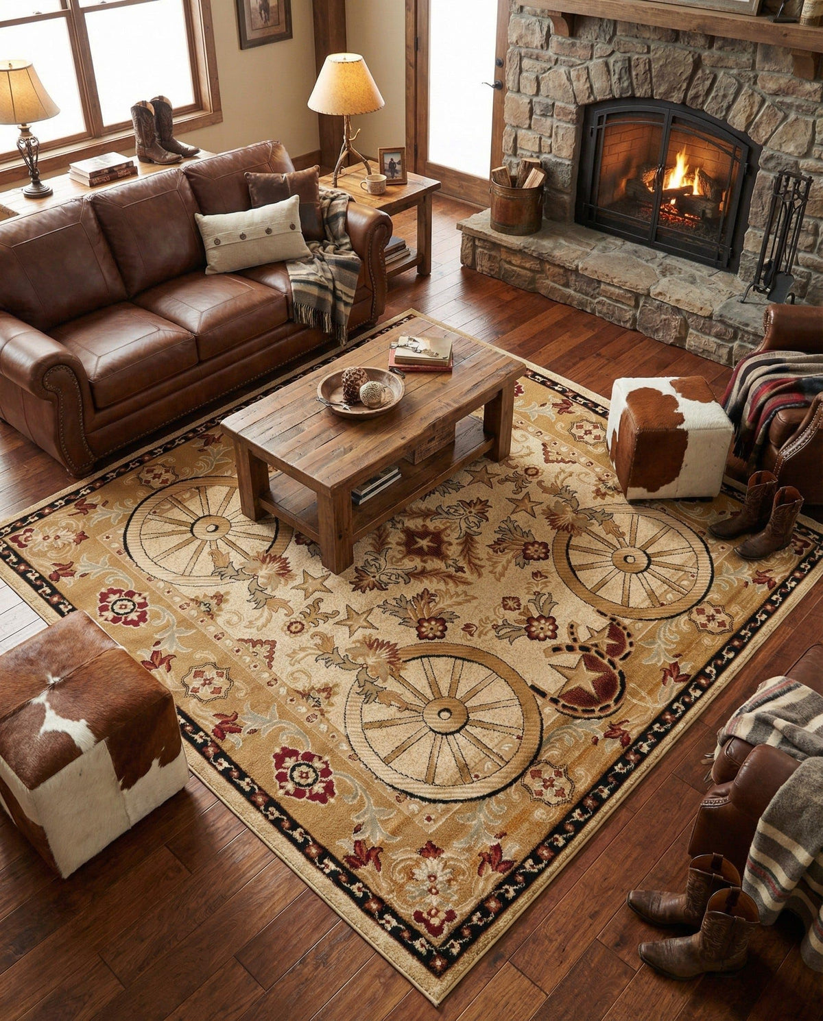 Rugs.com - Pioneer Rug – 5 Ft Square Ivory Easy-Clean Rug – Rustic Decor for Living Rooms, Bedrooms, and Entryways