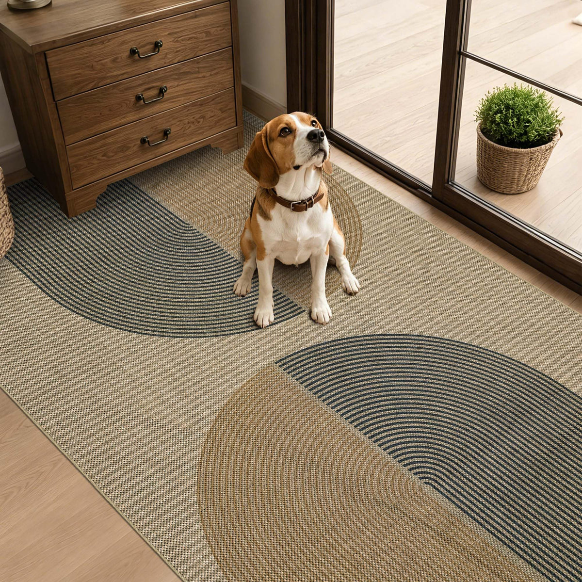 Easy Jute Rug for Pet Homes: 4x6 Outdoor Rug - Geometric Arch Pattern