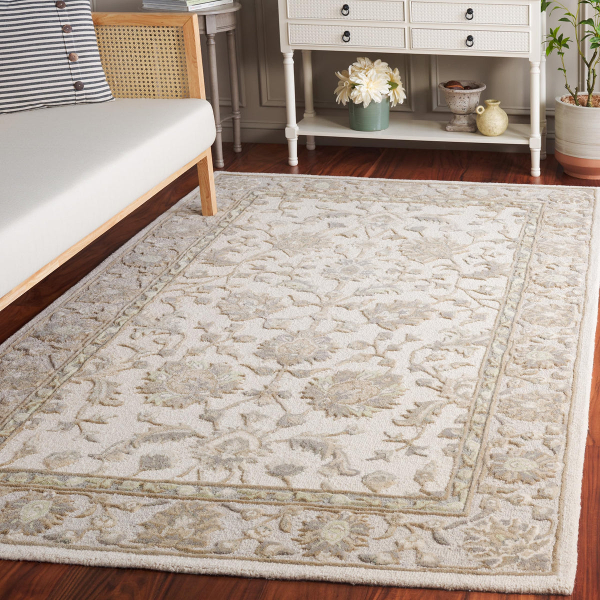 SAFAVIEH Glamour Collection 9' x 12' Ivory/Grey GLM628A Handmade Premium Wool Area Rug