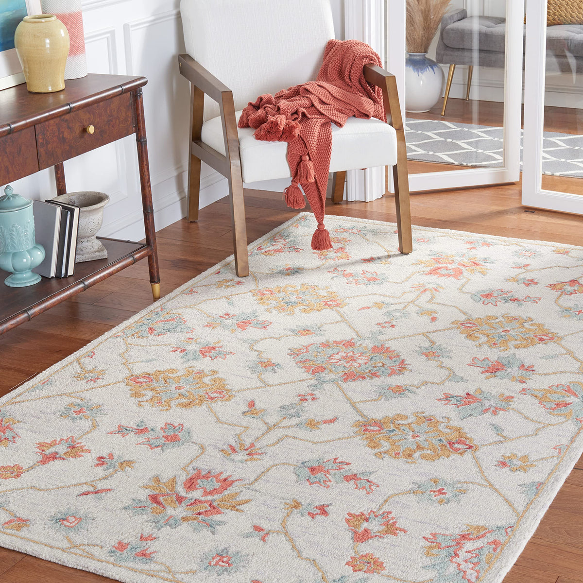 SAFAVIEH Micro-Loop Collection Area Rug - 9' x 12', Ivory & Grey, Handmade Wool, Ideal for High Traffic Areas in Living Room, Bedroom (MLP534F)