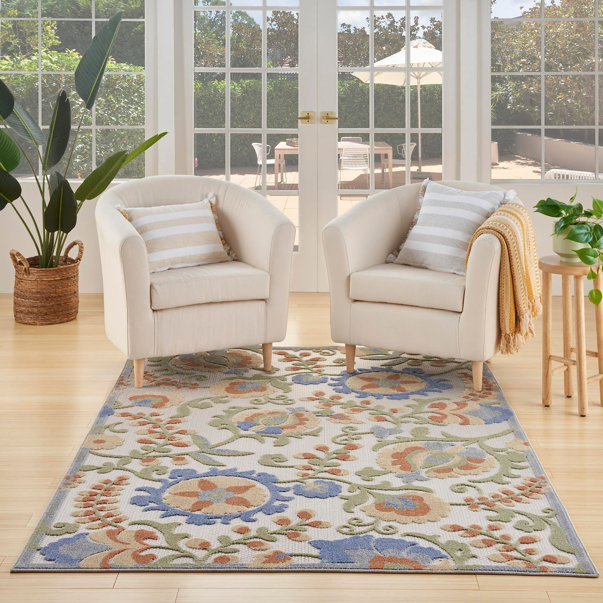 Nourison Home Aloha Natural Blue 2'3" x 10' Area Rug - Easy Clean, Non Shedding, Bed Room, Living Room, Dining Room, Kitchen (10' Runner)