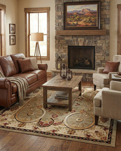 Rugs.com - Pioneer Rug – 5 Ft Square Ivory Easy-Clean Rug – Rustic Decor for Living Rooms, Bedrooms, and Entryways