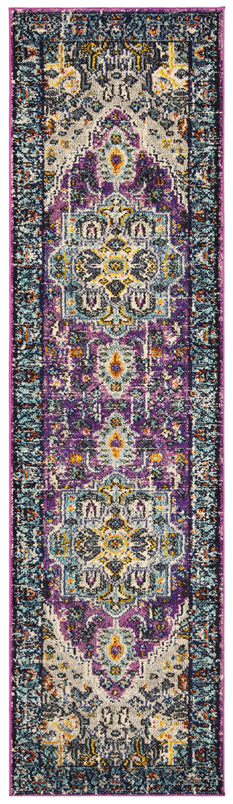 SAFAVIEH Monaco Collection Accent Rug - 4' x 5'7", Violet & Light Blue, Medallion Distressed Design, Non-Shedding & Easy Care, Ideal for High Traffic Areas in Entryway, Living Room, Bedroom (MNC251L)