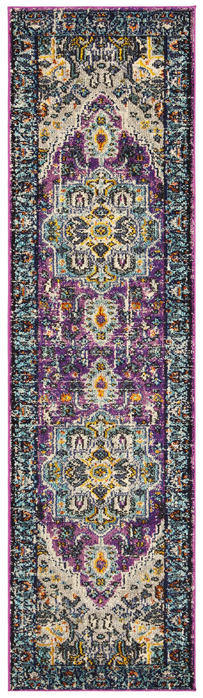 SAFAVIEH Monaco Collection Accent Rug - 4' x 5'7", Violet & Light Blue, Medallion Distressed Design, Non-Shedding & Easy Care, Ideal for High Traffic Areas in Entryway, Living Room, Bedroom (MNC251L)