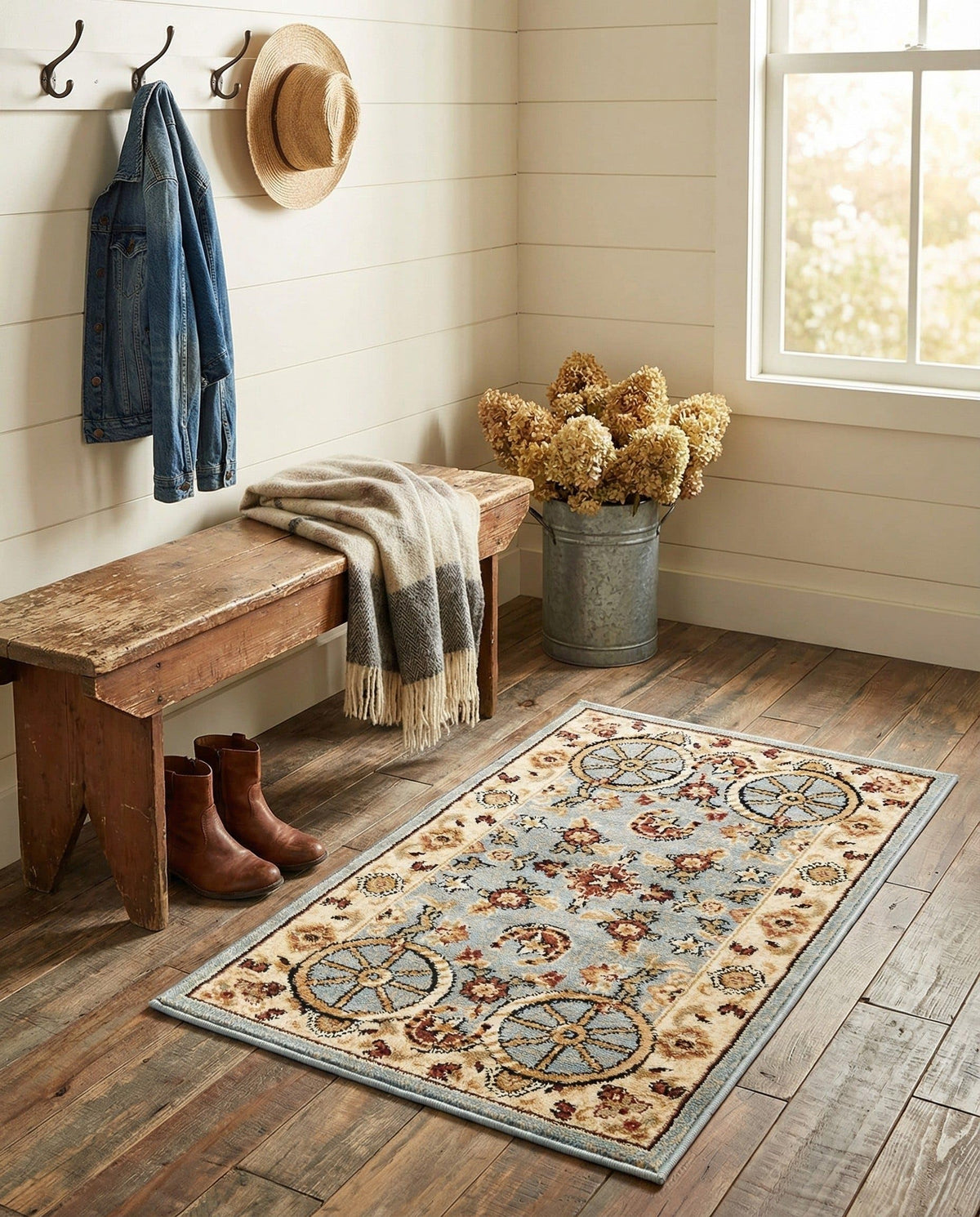 Rugs.com - Pioneer Rug – 5 Ft Square Ivory Easy-Clean Rug – Rustic Decor for Living Rooms, Bedrooms, and Entryways
