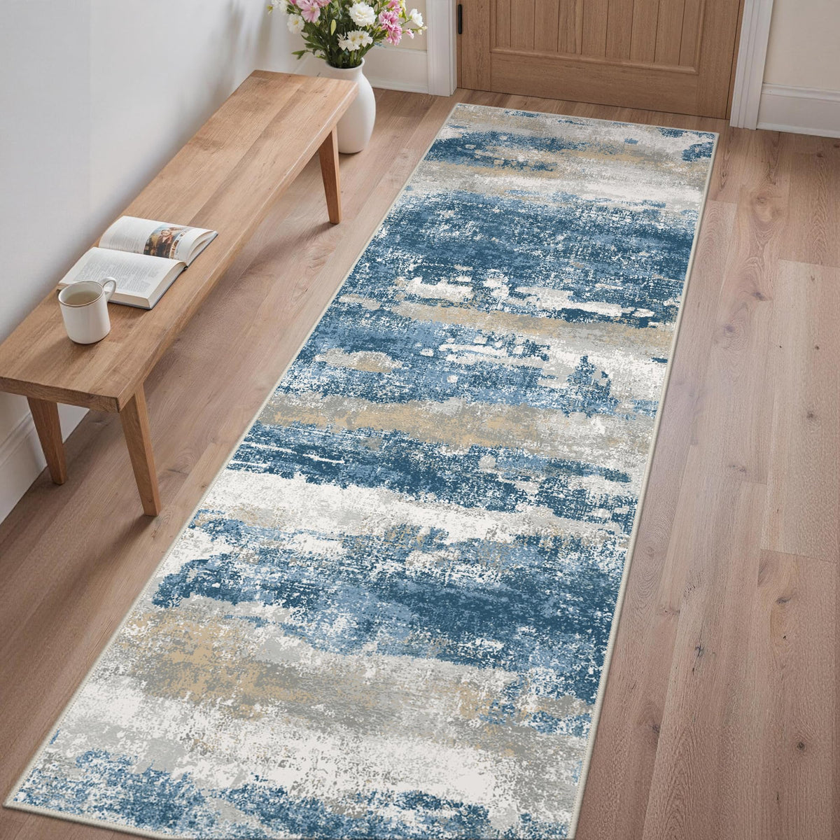 GENIMO 9x12 Area Rug Washable Non Slip for Living Room, Navy Blue Gray