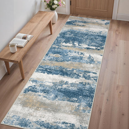 GENIMO 9x12 Area Rug Washable Non Slip for Living Room, Navy Blue Gray