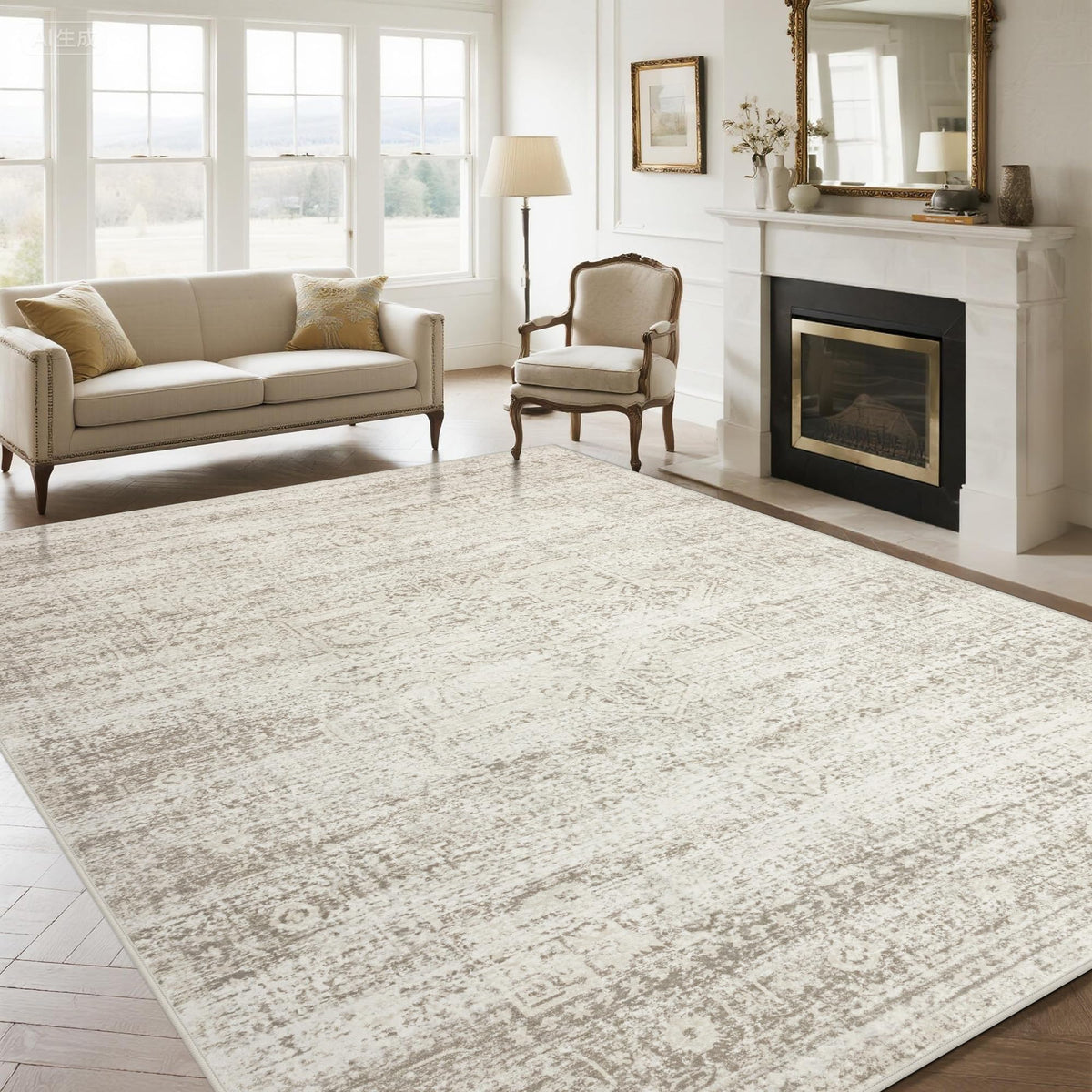 Washable Rugs 8x10 Area Rug for Living Room,Bedroom,Dining Room-Beige Green