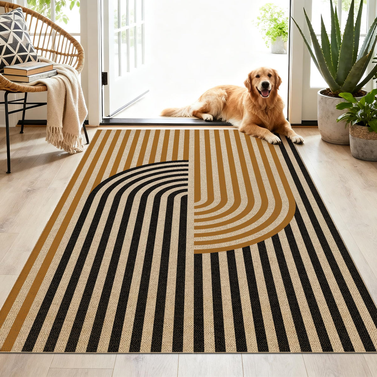 Washable 8x10 Modern Rainbow Easy Jute Indoor Outdoor Rug for Living Room