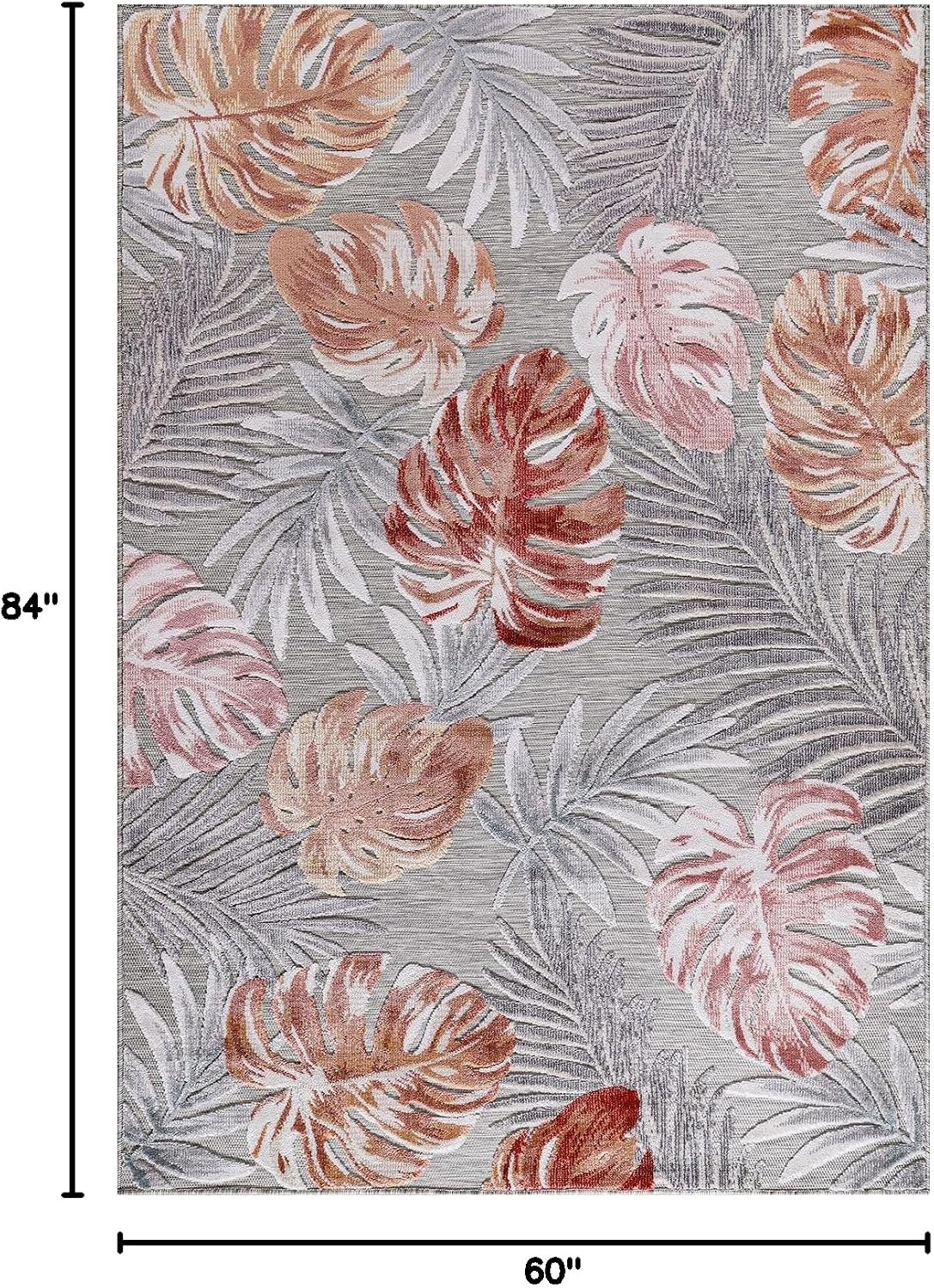CAMILSON Indoor Outdoor Rug, Multi 5x7 Leaf Tropical Botanical Area Rugs for Indoor and Outdoor patios, Easy-Cleaning Non-Shedding Living Room, Garden and Kitchen Washable Outside Carpet (5 x 7)