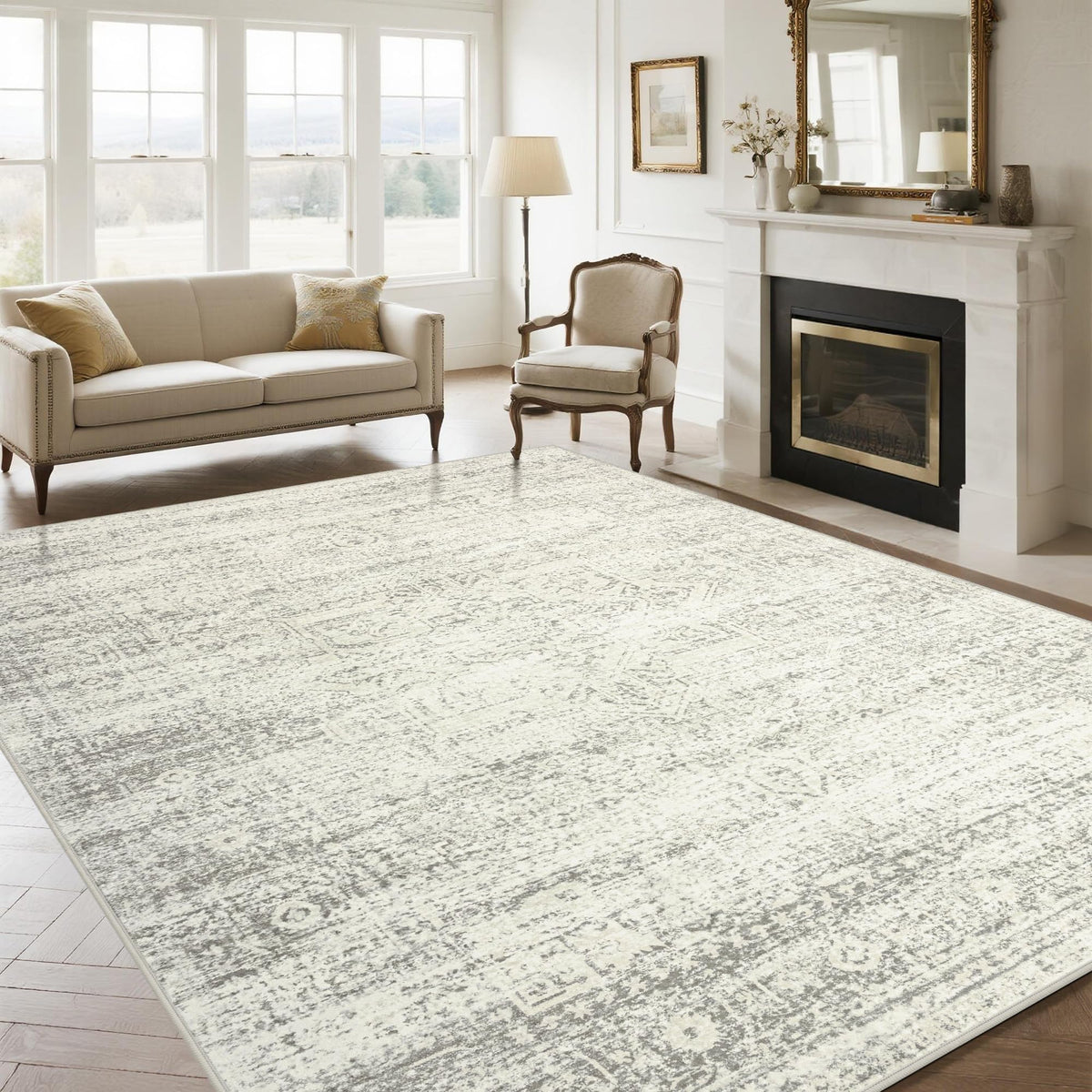 Washable Rugs 8x10 Area Rug for Living Room,Bedroom,Dining Room-Beige Green
