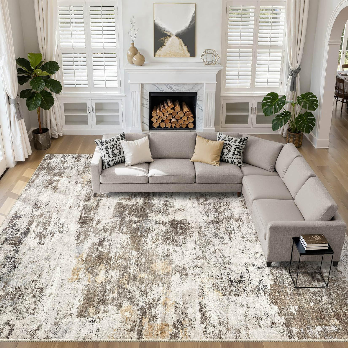 LOONGRUG 10x14 Area Rugs Washable Large Neutral Modern Living Room Rug