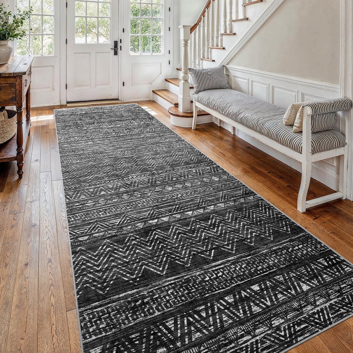 2'6"x8 Runner Rug Washable Moroccan: Non Slip Kitchen Long Floor Mat Gray