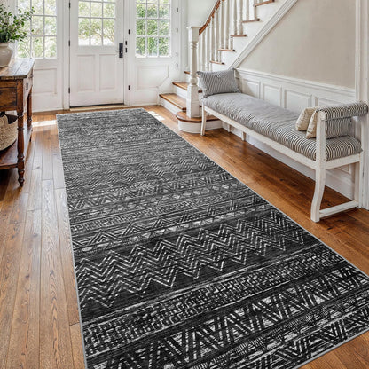 2'6"x8 Runner Rug Washable Moroccan: Non Slip Kitchen Long Floor Mat Gray