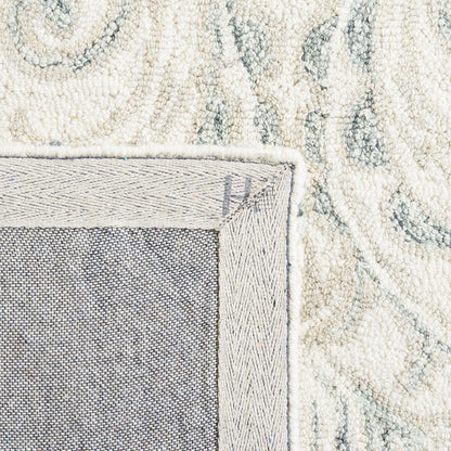 SAFAVIEH Micro-Loop Collection Area Rug - 7' Square, Ivory & Grey, Handmade Wool, Ideal for High Traffic Areas in Living Room, Bedroom (MLP532F)