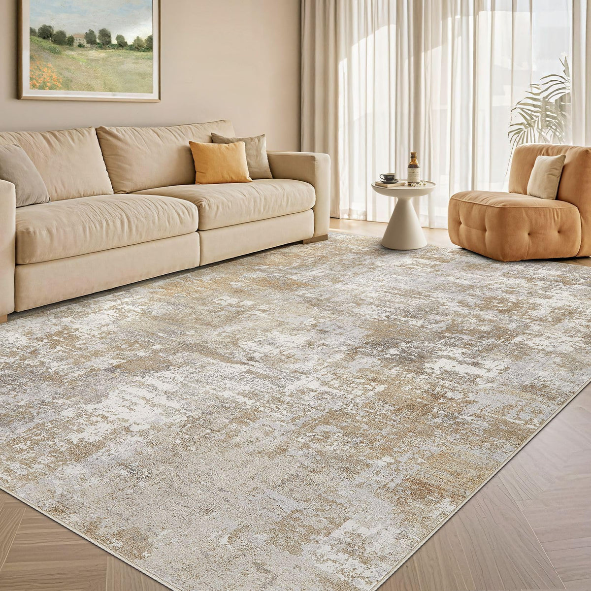 Tortania Washable 8x10 Area Rug for Living Room: Modern Abstract Neutral Large Soft Thin Rugs - Non Slip Indoor Carpet for Bedroom Dining Room Office Nursery Home Floor Decoration - Smoky Gray
