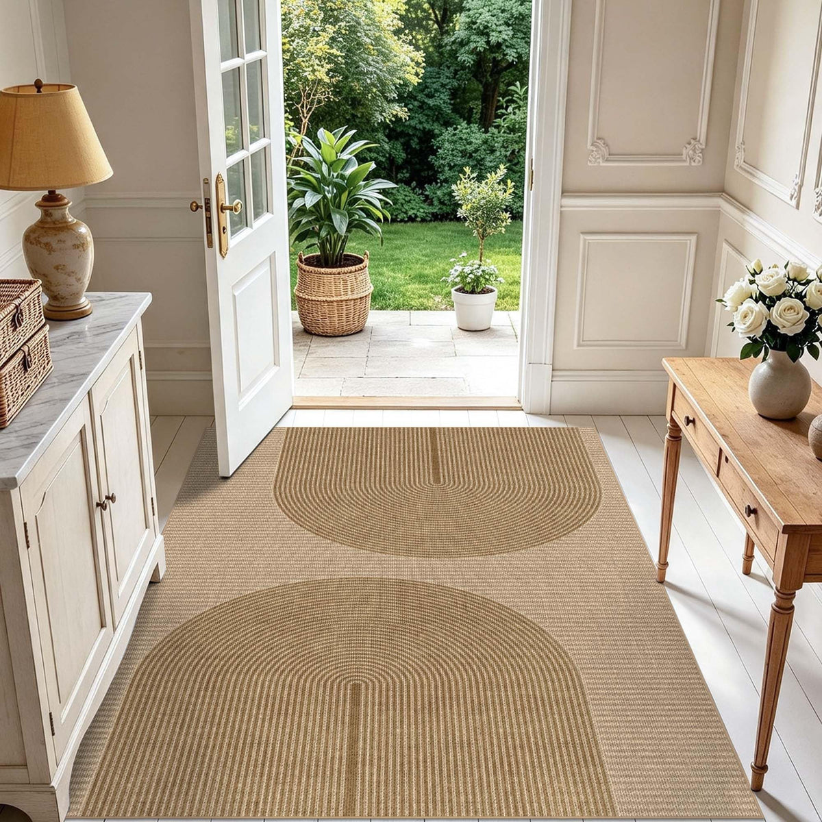 Easy Jute Rug for Pet Homes: 4x6 Outdoor Rug - Geometric Arch Pattern