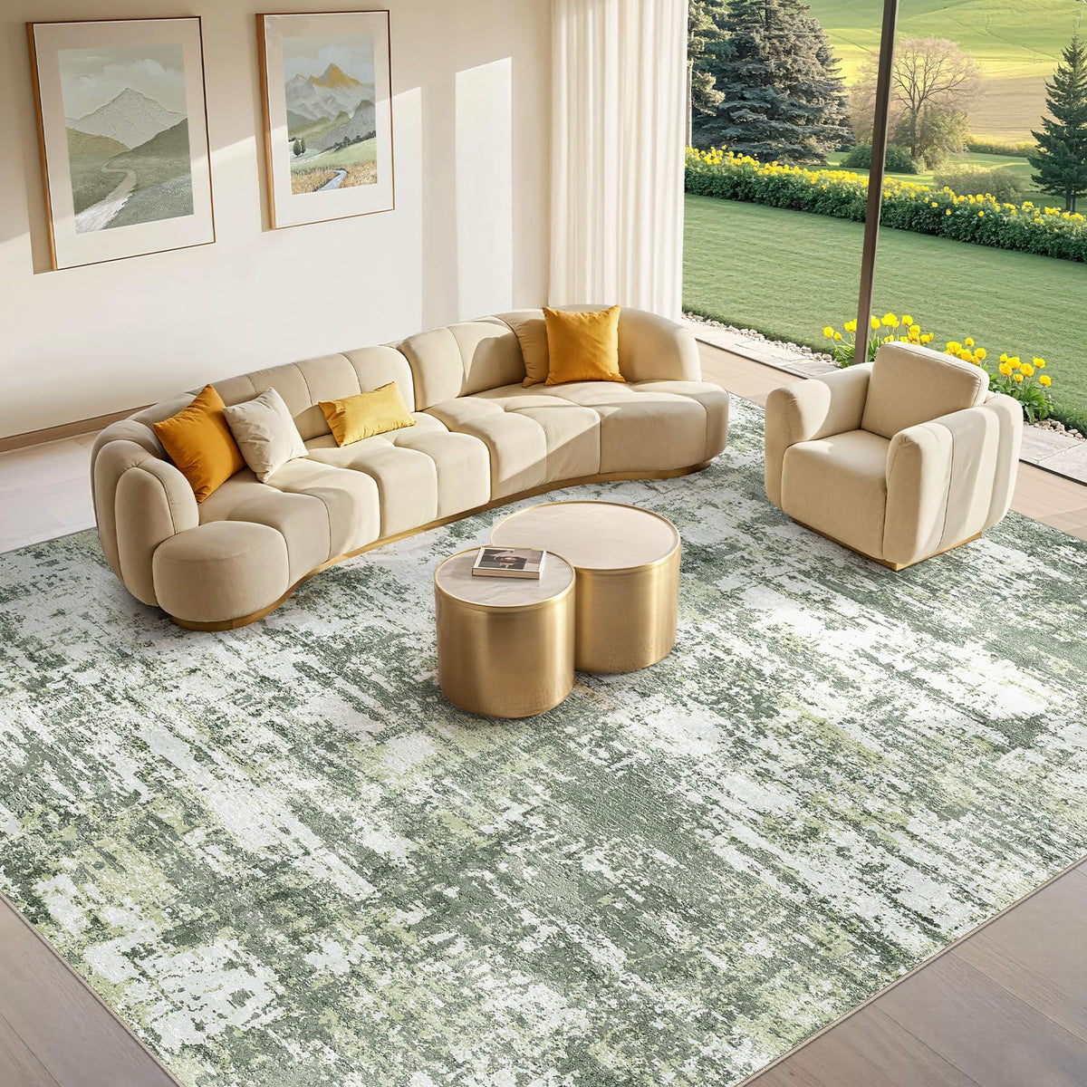 Tortania Washable 8x10 Area Rug for Living Room: Modern Abstract Neutral Large Soft Thin Rugs - Non Slip Indoor Carpet for Bedroom Dining Room Office Nursery Home Floor Decoration - Smoky Gray