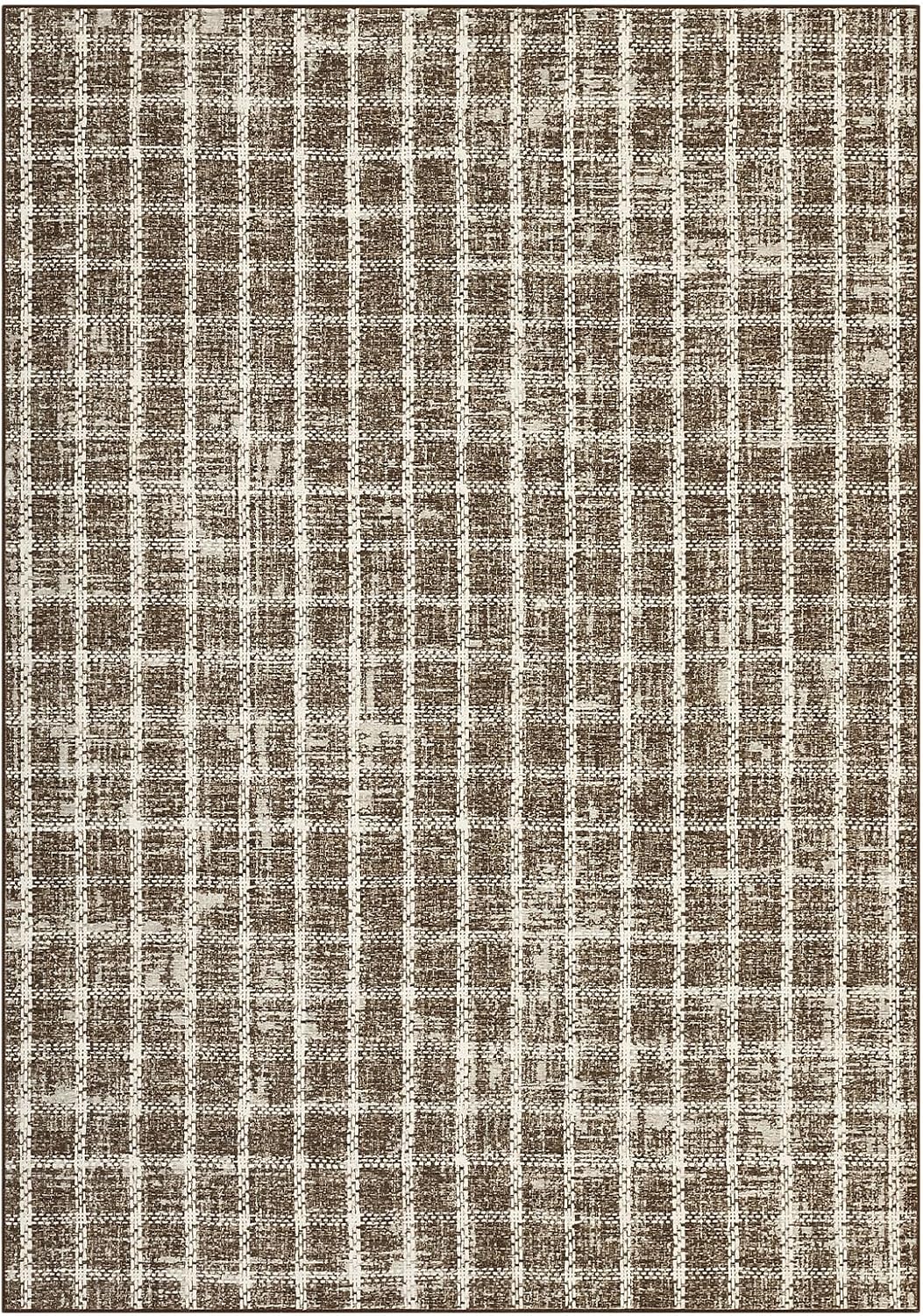 ROYHOME 6x9 Area Rug for Living Room Washable Khaki Brown Checkered Rugs