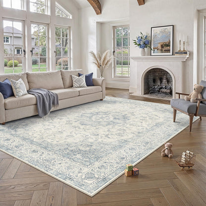 8x10 Washable Area Rug Beige Grey Non Slip Vintage Carpet