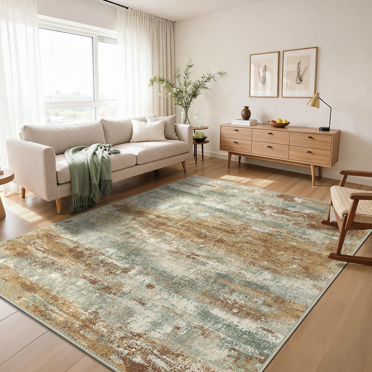 GENIMO 9x12 Area Rug Washable Non Slip for Living Room, Navy Blue Gray