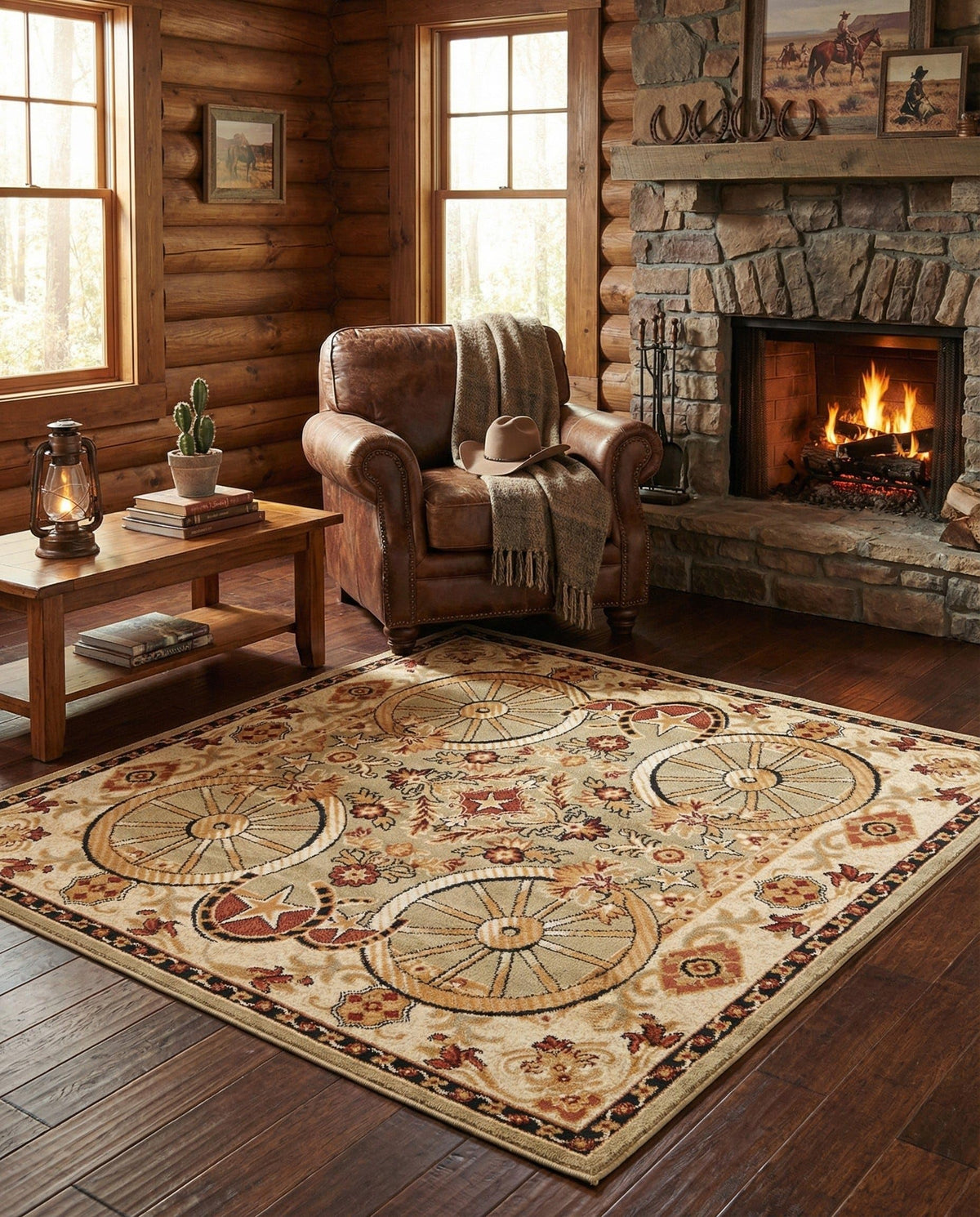 Rugs.com - Pioneer Rug – 5 Ft Square Ivory Easy-Clean Rug – Rustic Decor for Living Rooms, Bedrooms, and Entryways