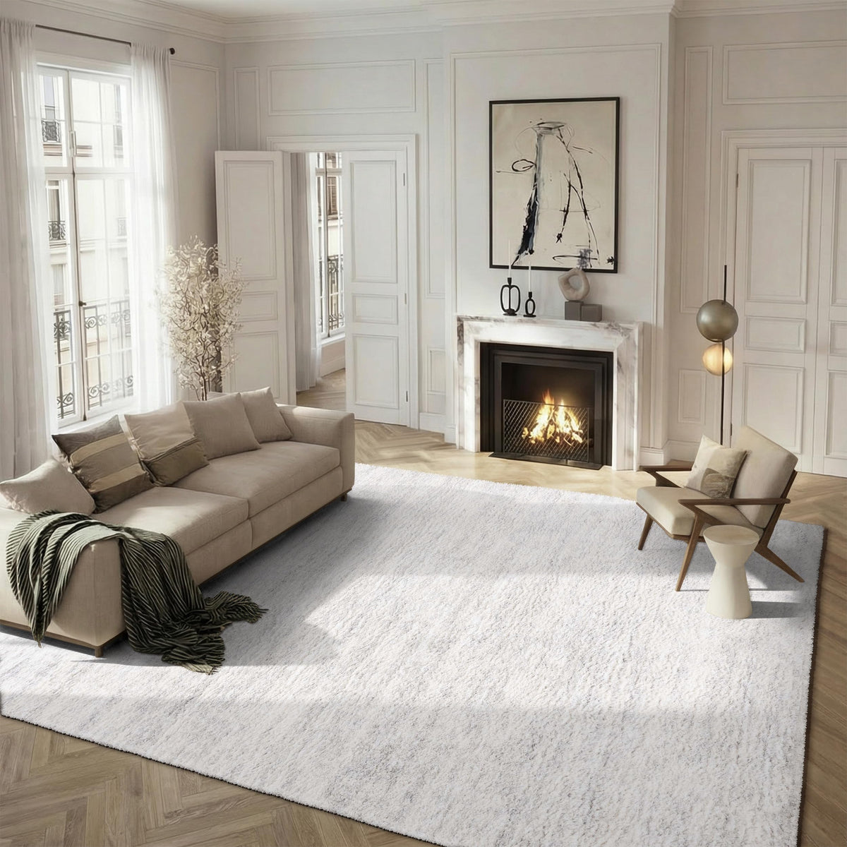 SAFAVIEH Berber Shag Rug 8x10, Large Ivory & Beige BER563A