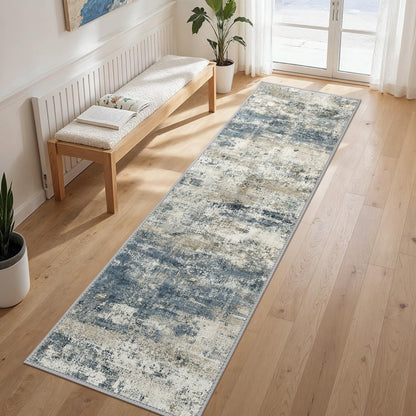 GENIMO 9x12 Area Rug Washable Non Slip for Living Room, Navy Blue Gray